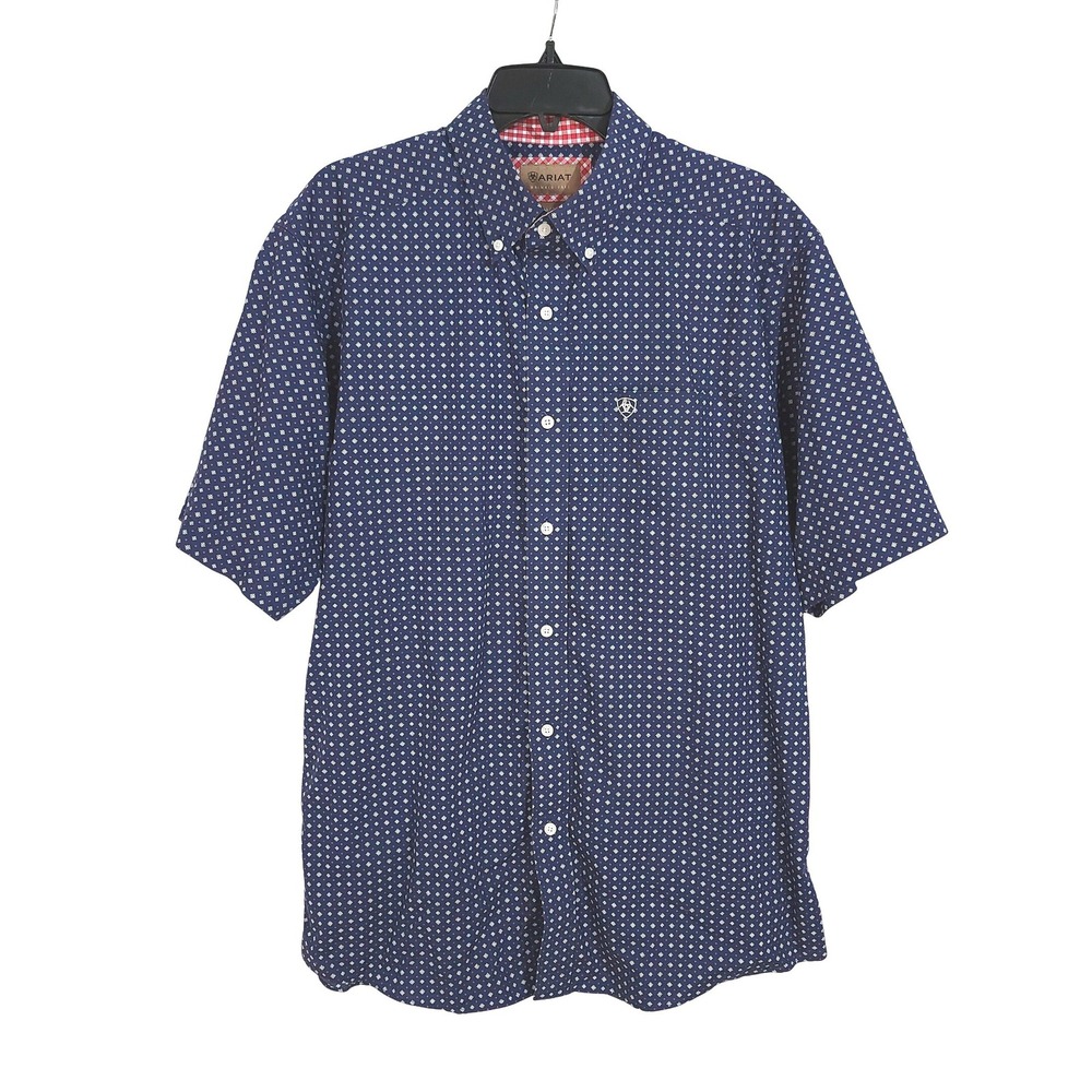 Ariat Sunny Classic Wrinkle-Free Short Sleeve Shirt Mens Large Blue Western